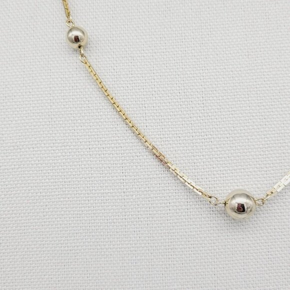 Vintage Avon 25" Ball Bead Station Necklace Gold Tone Rectangular Links Timeless - Picture 2 of 7